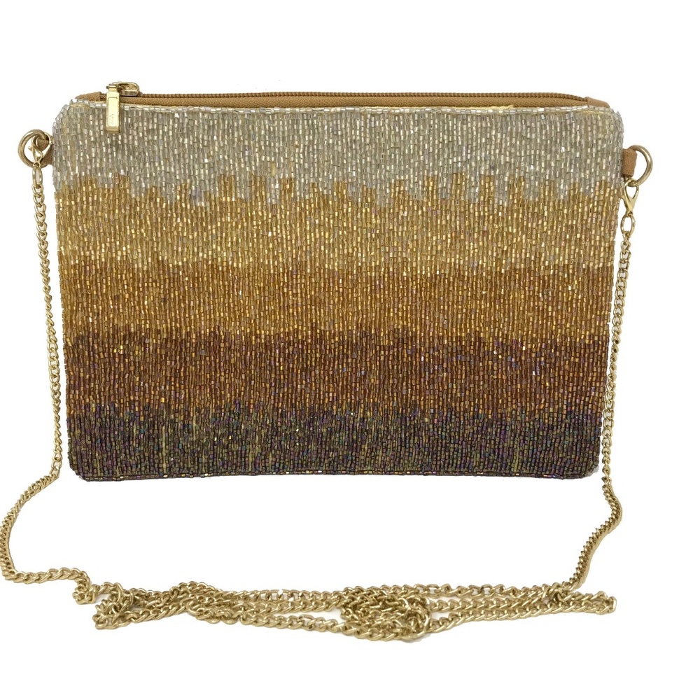 Gold Beaded Evening Crossbody Handbag with Chain Strap
